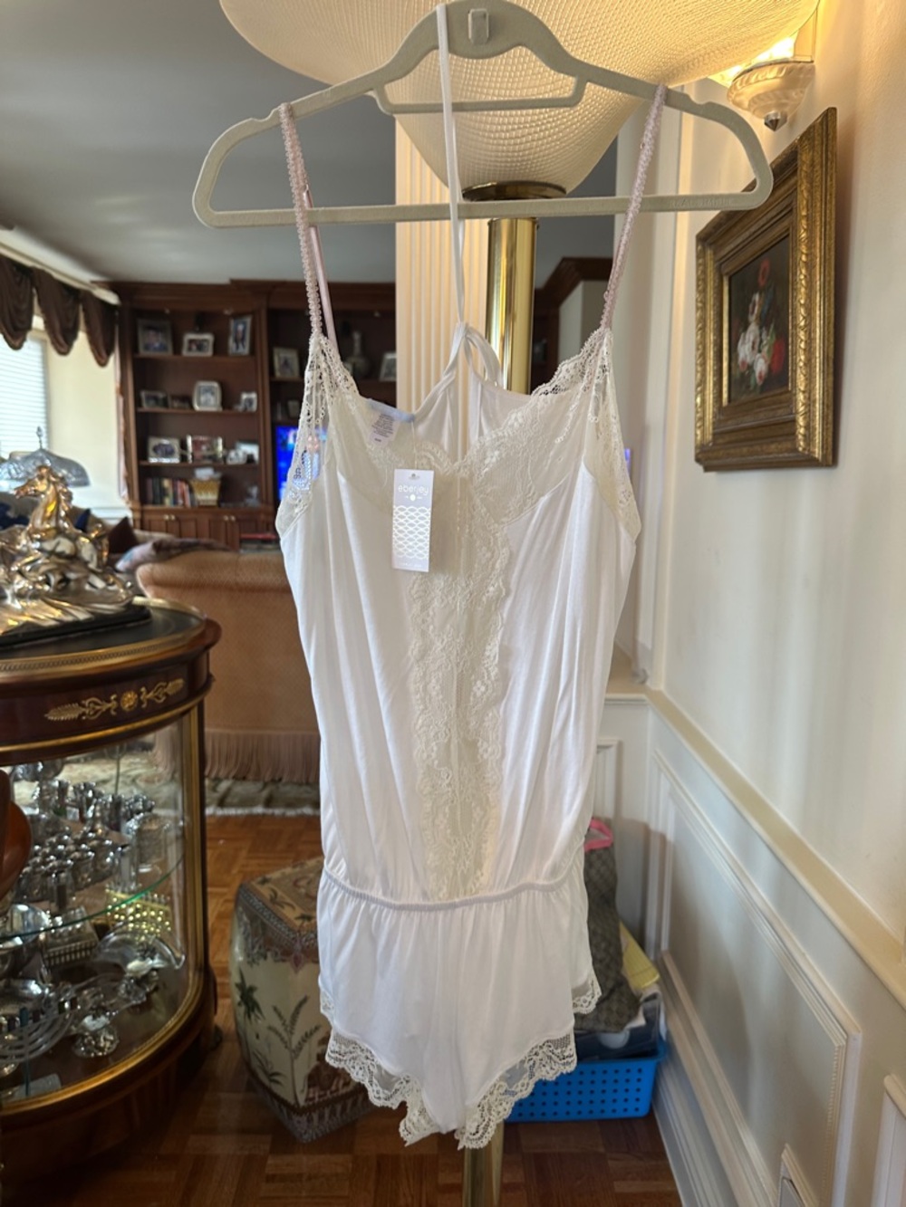 Eberjey White Lace-Trim Chemise Romper